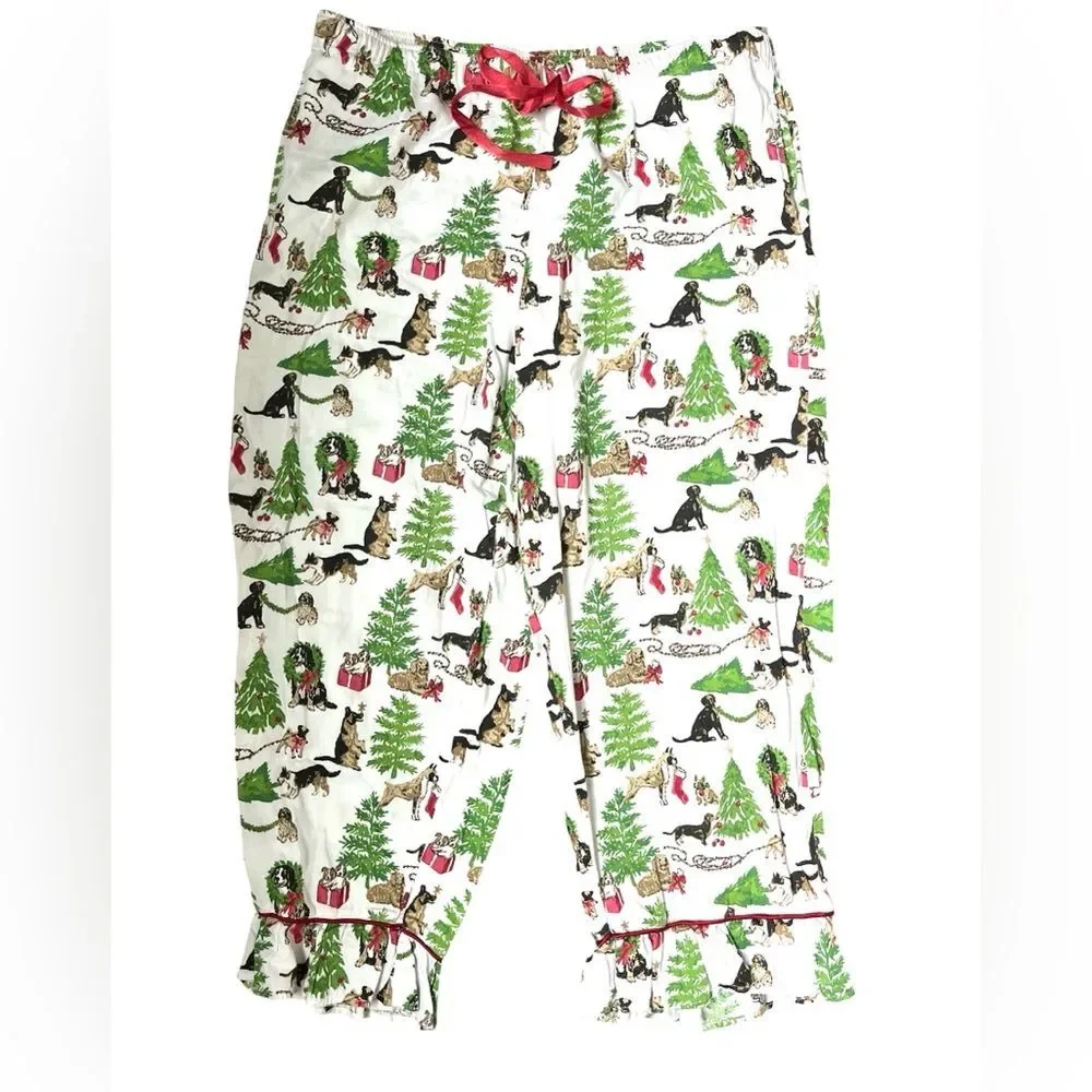 Danika Herrick Pajama Bottoms Size Large Dog Print Ruffle Hem Drawstring Waist